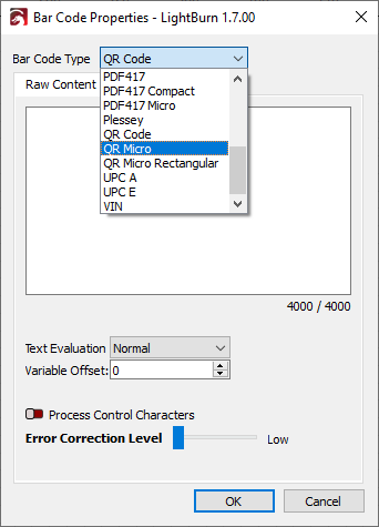 Creating and Editing Bar Codes in LightBurn